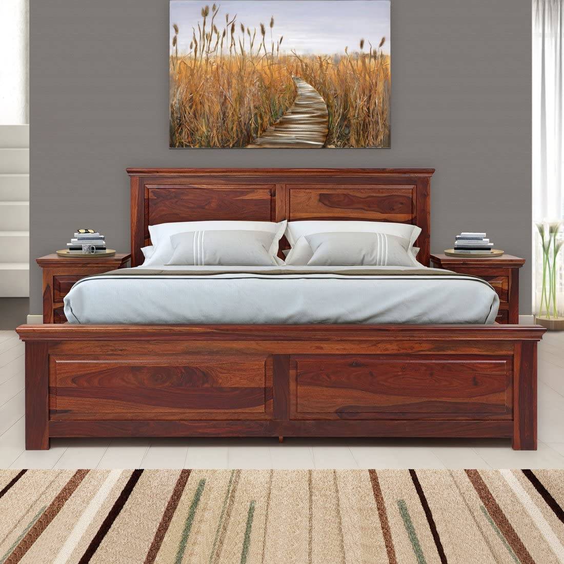 Rose Wood Double Bed with Storage in Walnut Finish » Buy Wooden Furniture  Online at Best Price
