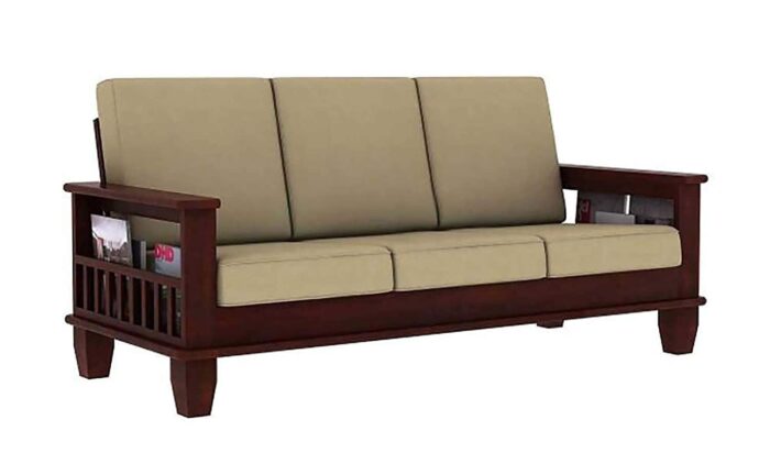 Wooden 5 Seater Sofa Set For Living Room | 3+1+1 Seater Sofa for Office & Lounge | Mohogany Finish - Image 3