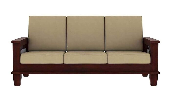 Wooden 5 Seater Sofa Set For Living Room | 3+1+1 Seater Sofa for Office & Lounge | Mohogany Finish - Image 2