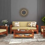 Solid Sheesham Wood Sofa Set 5 Seater for Living Room (Honey Finish)