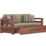 Solid Wood Natural Finish 3 Seater Sofa Cum Bed with Storage, Mattress , Without Pillow (Brown)