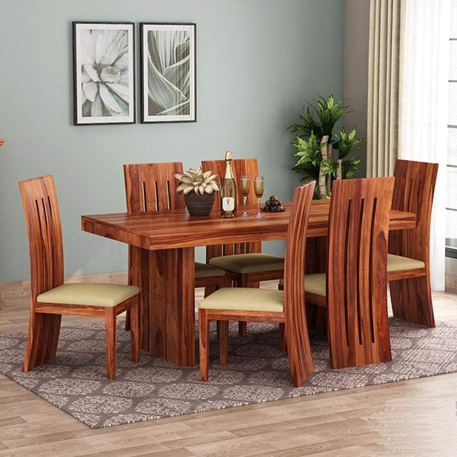 Solid wood dining 2024 table with 6 chairs