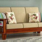 Wooden Sofa Set 3 Seater Furniture, 3 Seater Sofa Set In Honey Finish
