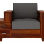 Solid Wood 1 Seater Sofa for Living Room In Teak Finish