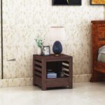 Wooden Bedside Table with Open Cabinet & Drawer Storage for Bedroom
