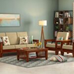 Solid Sheesham Wood 5 Seater Sofa Set In Honey Finish