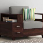 Solid Wood 1 Seater Sofa for Living Room In Walnut Finish