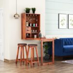 Sheesham Wood Wall Mounted Bar Cabinet & Wine Rack In Honey Finish