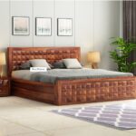 Sheesham Wood Bed With Storage Honey Finish