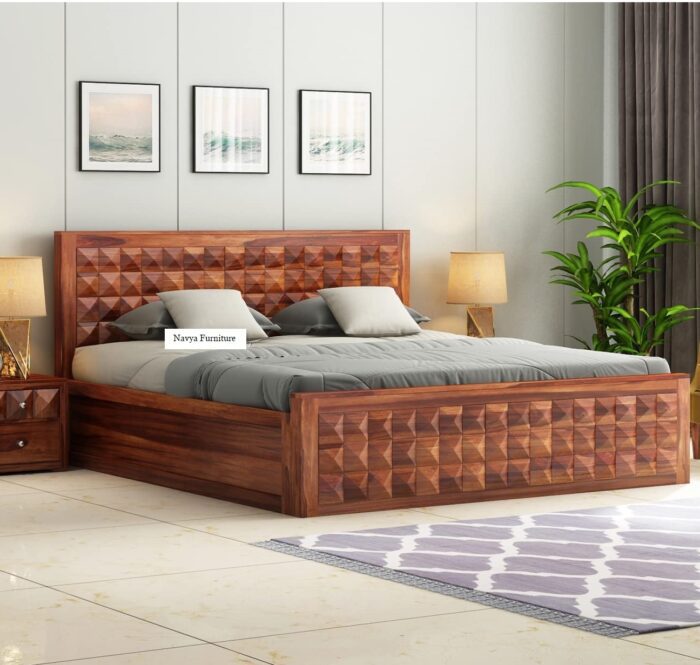 Sheesham Wood Bed With Storage Honey Finish