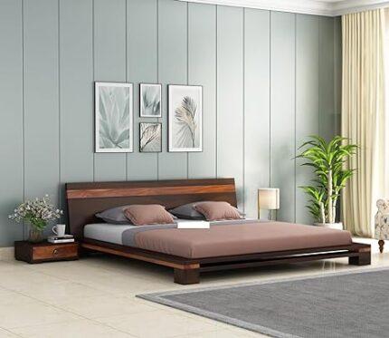 Solid Sheesham Wood Queen Size Bed Walnut