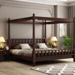 Wooden King Size Poster Bed Walnut Finish