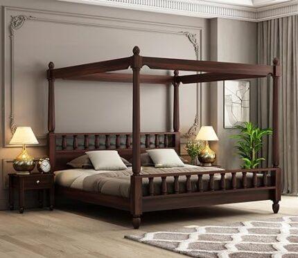 Wooden King Size Poster Bed Walnut Finish