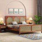 Wooden Queen Size Solid Wood Bed Honey