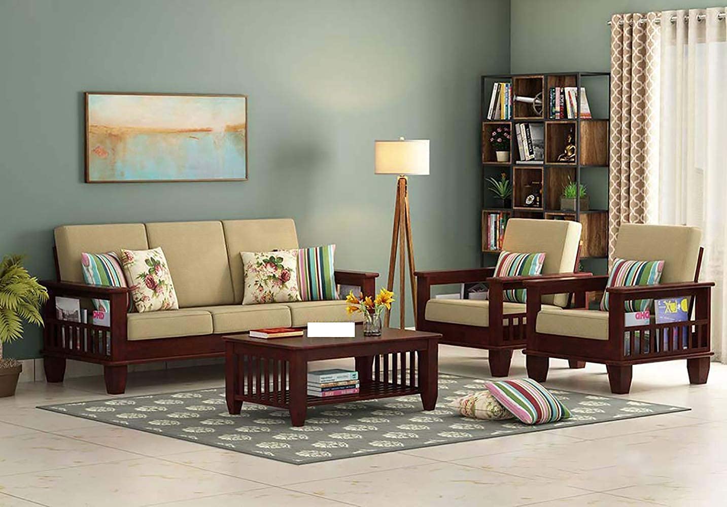 Solid Sheesham Wooden Sofa Set With