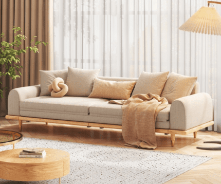 Modern Japandi Solid Wood Sofa Cum Bed (2)