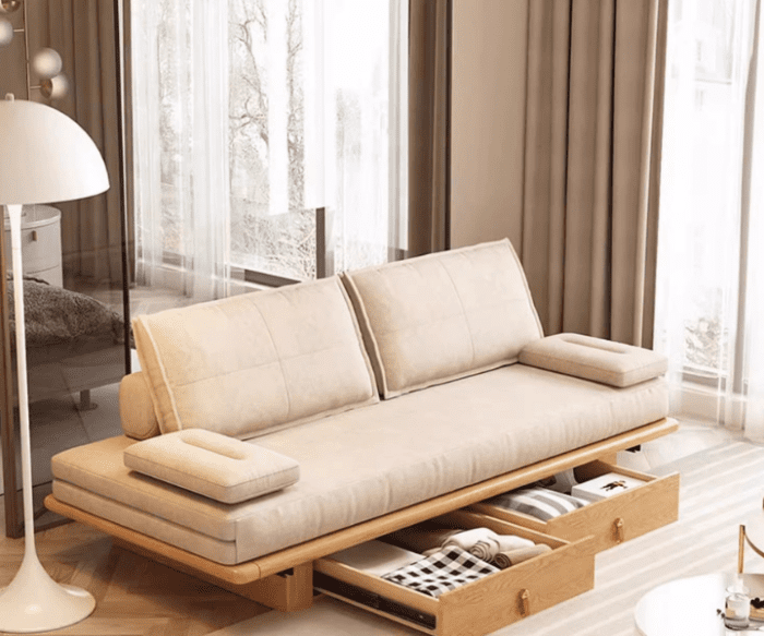 Wooden Pull Out Sofa Cum Bed With Drawers Storage (3)