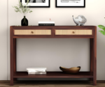 Solid Sheesham Wood Console Table Walnut Finish For Living Room (1)