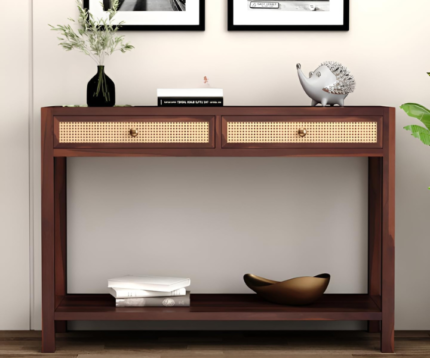 Solid Sheesham Wood Console Table Walnut Finish For Living Room (1)