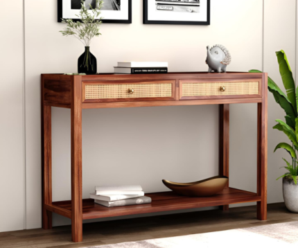 Solid Sheesham Wood Console Table for Living Room Honey Finish (2)
