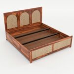 King Size Bed Rattan Cane With Storage Wooden bouble cot for Bedroom,Living Room & Hotel