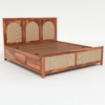 King Size Bed Rattan Cane With Storage Wooden bouble cot for Bedroom,Living Room & Hotel (2)