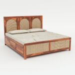 King Size Bed Rattan Cane With Storage Wooden bouble cot for Bedroom,Living Room & Hotel (4)