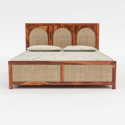 King Size Bed Rattan Cane With Storage Wooden bouble cot for Bedroom,Living Room & Hotel (5)