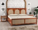 King Size Bed Rattan Cane With Storage Wooden bouble cot for Bedroom,Living Room & Hotel